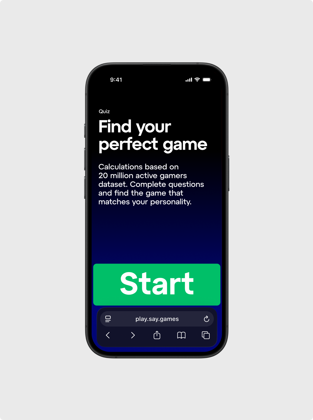 Тёмный стартовый экран квиза SayGames